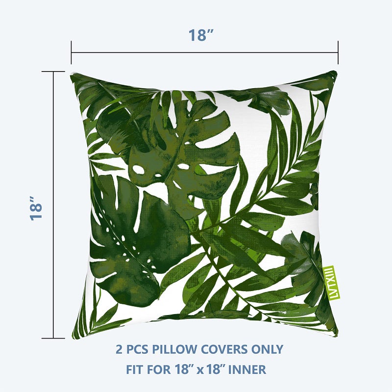 LVTXIII 2 Pack Outdoor Pillow Covers ONLY 18x18 Inch, Water-Repellent Square Decorative Cushion Covers for Patio Furniture, Garden, Sofa, Palm Green - Image 2